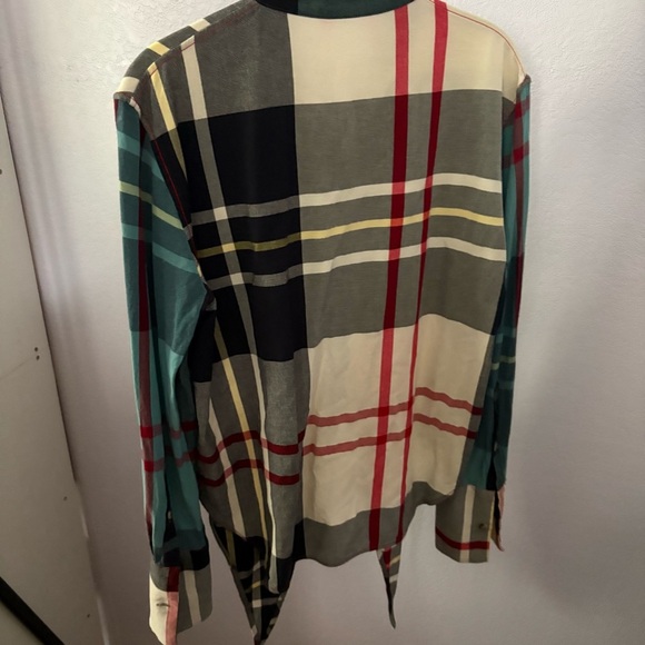 J W ANDERSON sz 4 Blue Long Sleeve Tie Plaid Button Down Leather Patch Pocket - Picture 10 of 16